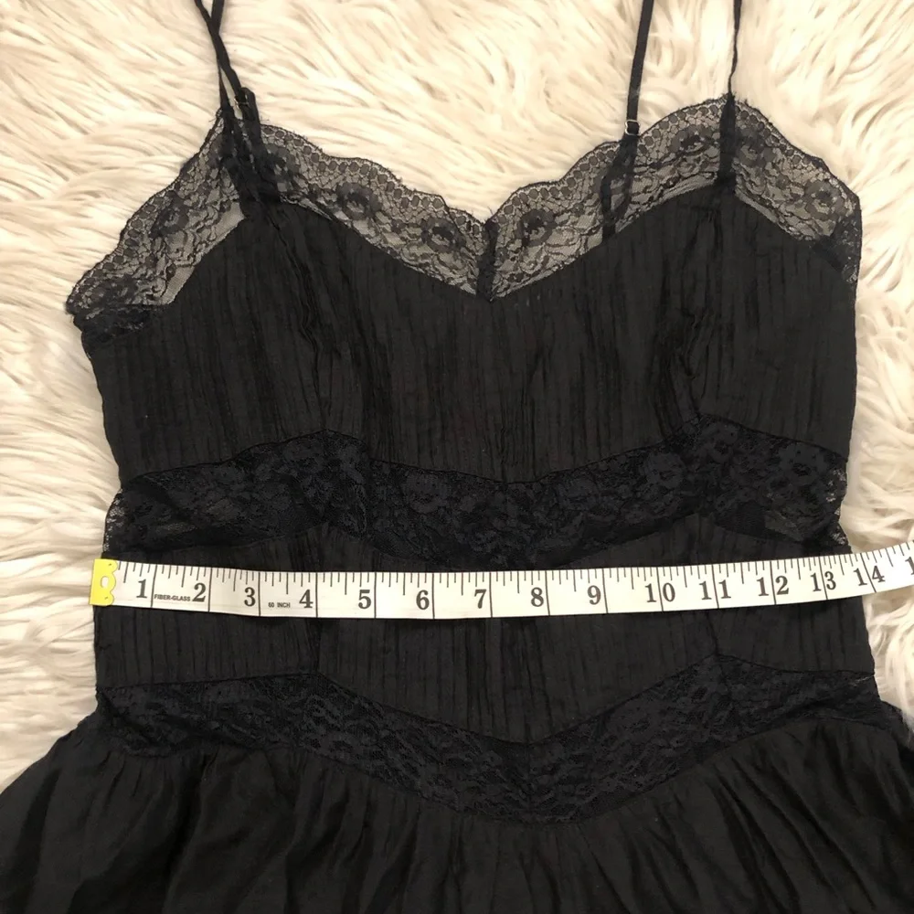 Free People Somebody To Love Lace Tiered Crinkled Black Cami Top Dress size S